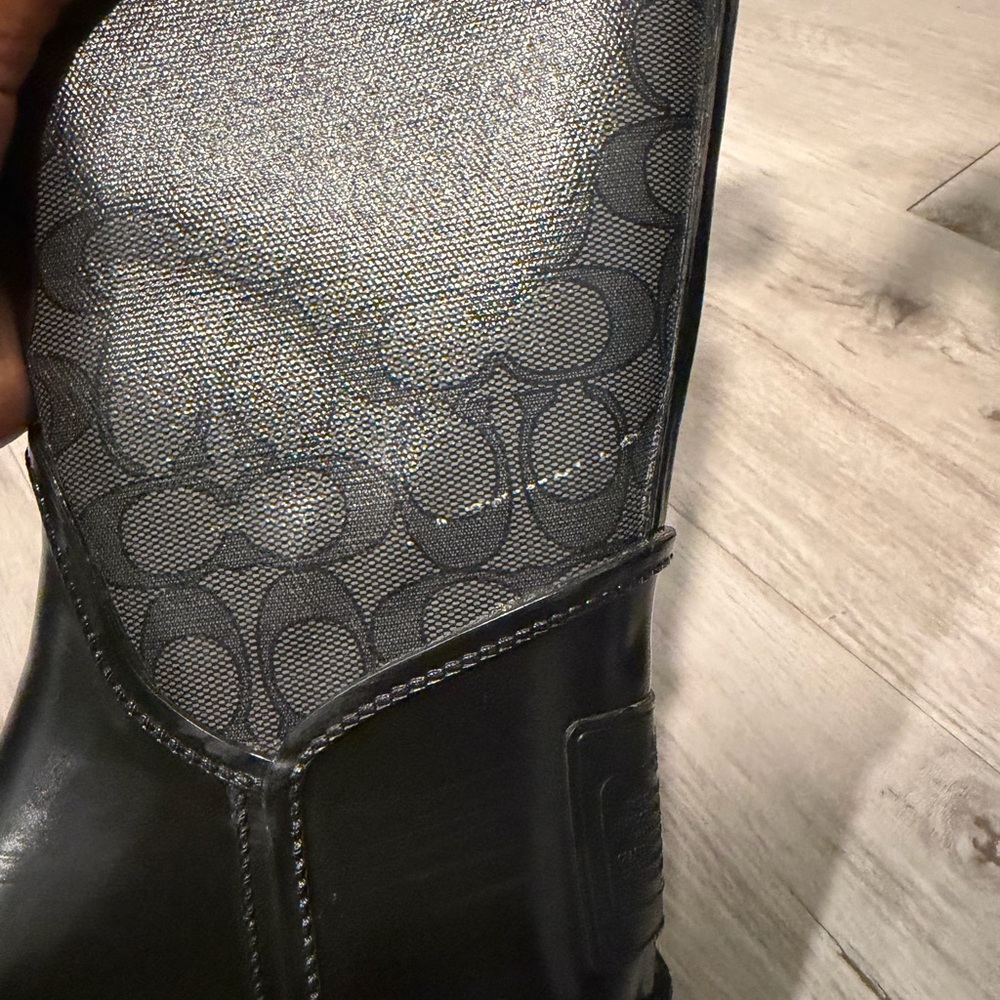Coach Black Signature Logo Tall Lace-Back Rain Boots - Picture 9 of 11
